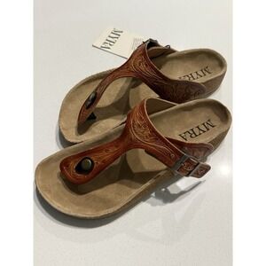 Myra Crocker Leather Tooled Sandals Western Design Women's 8 New With Tag